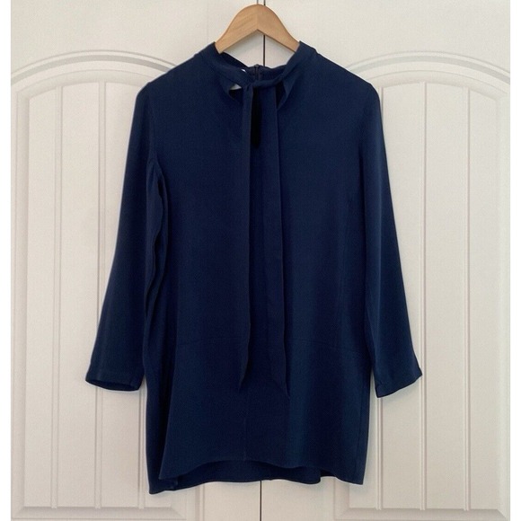 AKRIS Navy Blue Mulberry Silk‎ Women's Long Tunic Top Dress US Size 10 - Picture 1 of 13
